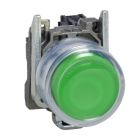 Push button, Harmony XB4, metal, projecting, green, 22mm, spring return, booted, unmarked, 1NO - XB4BP31