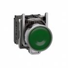 Harmony XB4, Illuminated push button, metal, flush, green, Ø22, spring return, 230...240 V AC, 1 NO + 1 NC - XB4BW33M5